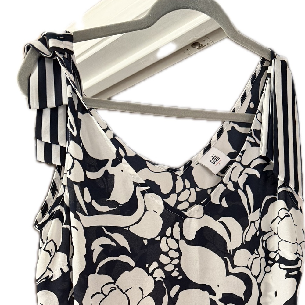CABI Navy and White Striped sleeveless Blouse